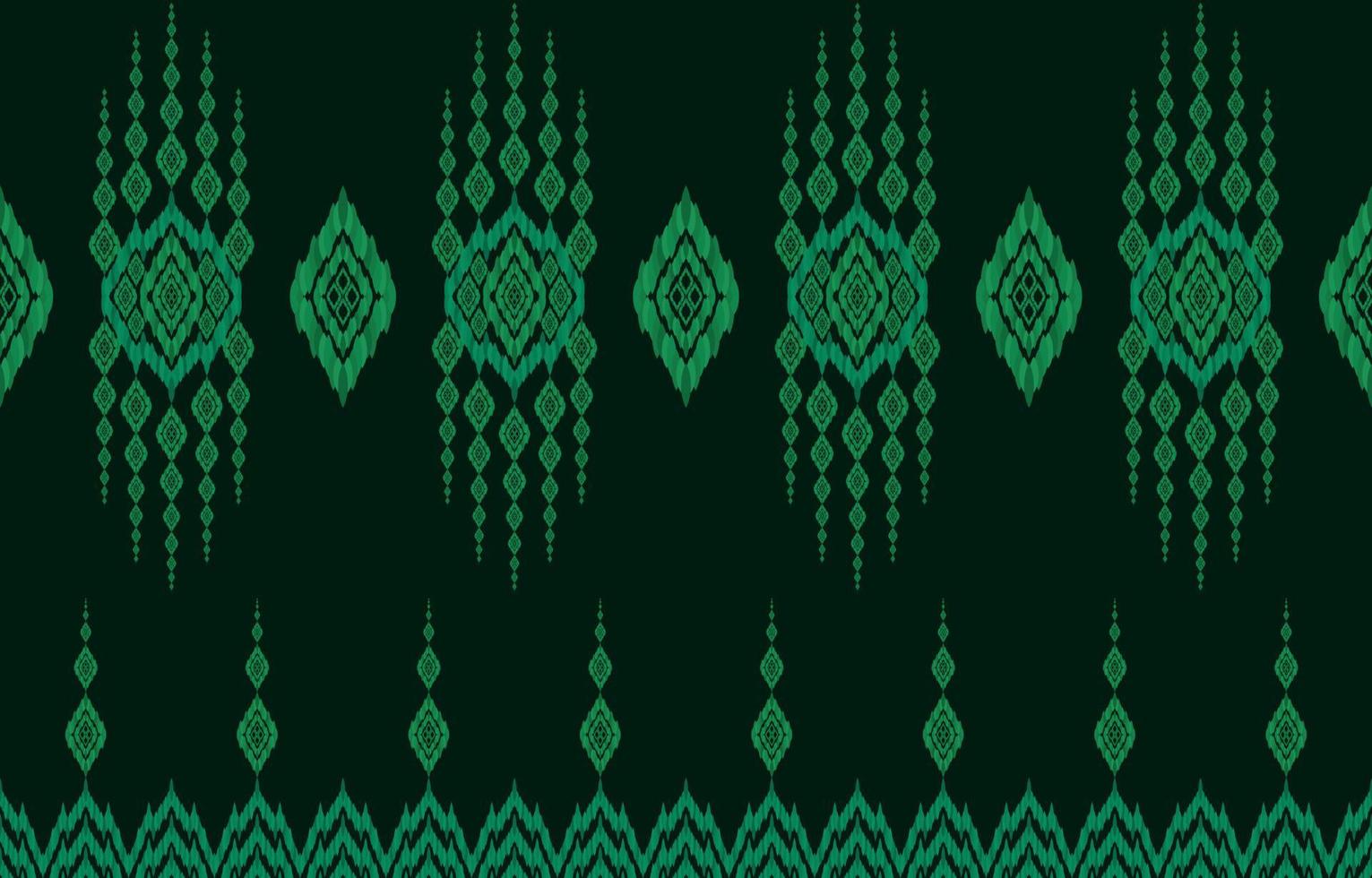 königlicher eleganter leuchtender dunkelgrüner hintergrund ikat nahtlose muster. geometrisch verzierte luxuriöse Linie ethnisches Ikat-Stoffmuster. asiatisches Folk-Print-Vektordesign für Bekleidungstextilien im Retro-Stil. vektor
