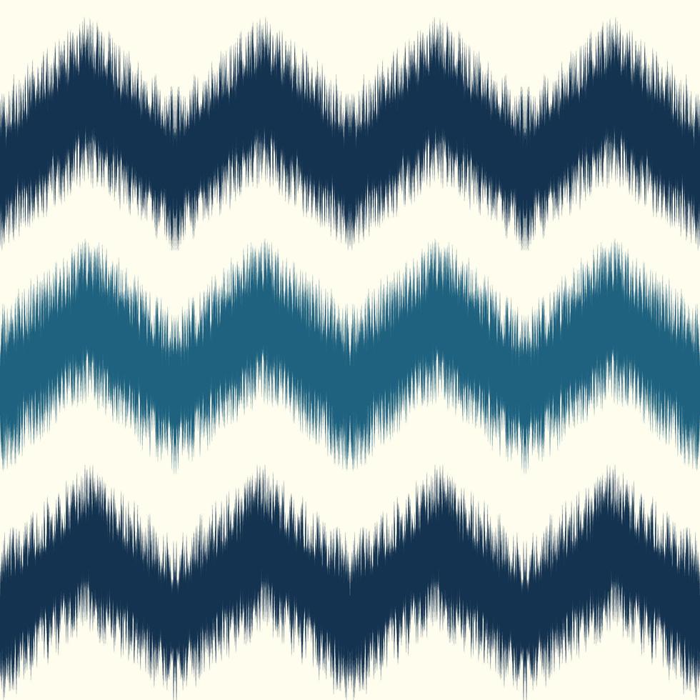 usbekisches Zickzack-Ikat-Muster in blauen und cremefarbenen Farben. traditioneller stoff in usbekistan und zentralasien, der in wohnkultur, polstermöbeln und modedesign verwendet wird. ethnischer geometrischer Stofftextilvektor. vektor