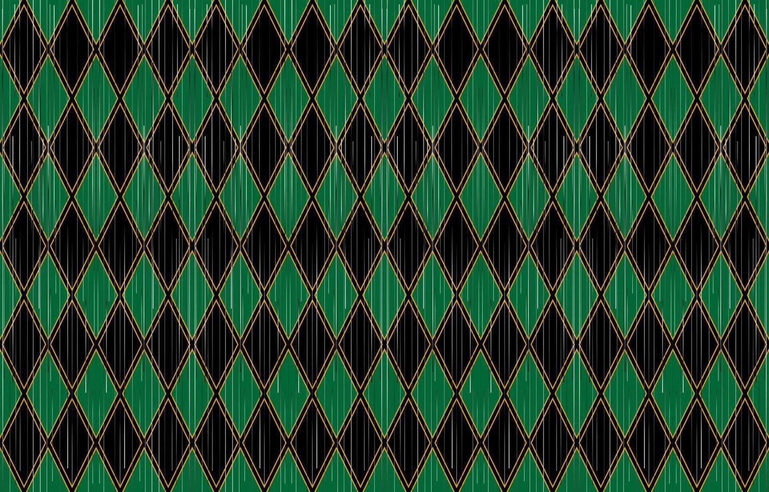 Ethno-Ikat-Muster. argyle dunkelgrüner und schwarzer farbhintergrund. traditioneller stoff in stammestürkei afrikanisch indisch asiatisch. ethnischer geometrischer stofftextilvektorillustrationsstickereistil. vektor