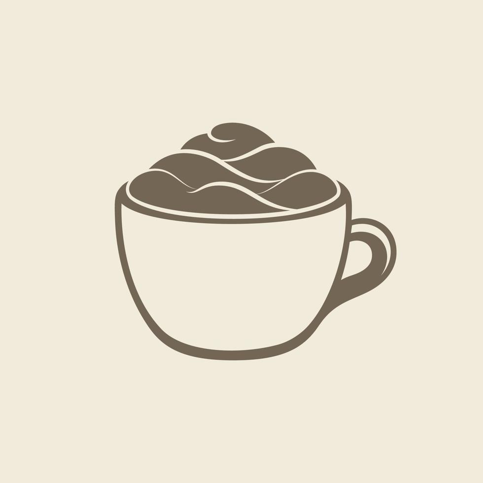 tasse kaffeegetränk mit schaum und creme auf bechersilhouette. einfache minimale flache clipart, ikone oder logo für cafégeschäfte, getränke, koffein, restaurants usw. vektorillustration. vektor