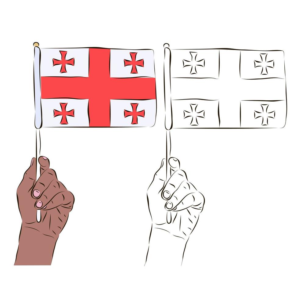 die flagge von georgia ist in der hand eines mannes in farbe und schwarz-weiß. das Konzept des Patriotismus. vektor