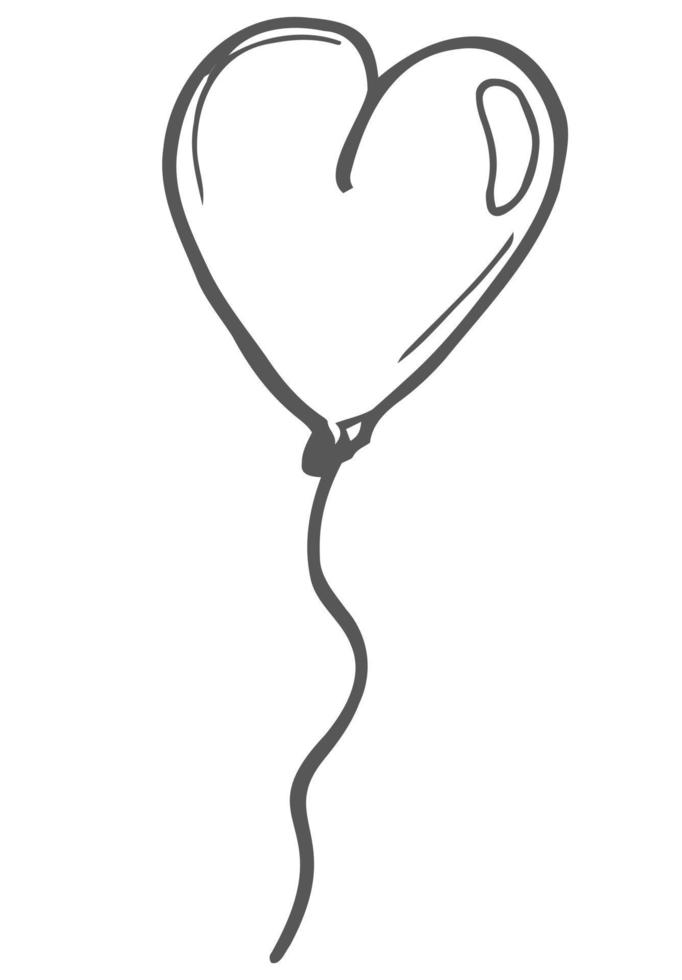 söta hjärtformade ballonger isolerad på vit bakgrund. vektor handritad illustration i doodle stil. perfekt för alla hjärtans dag design, kort, dekorationer, logotyp.