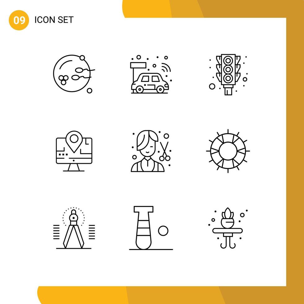 uppsättning av 9 modern ui ikoner symboler tecken för fräs utbildning ljus plats dator redigerbar vektor design element