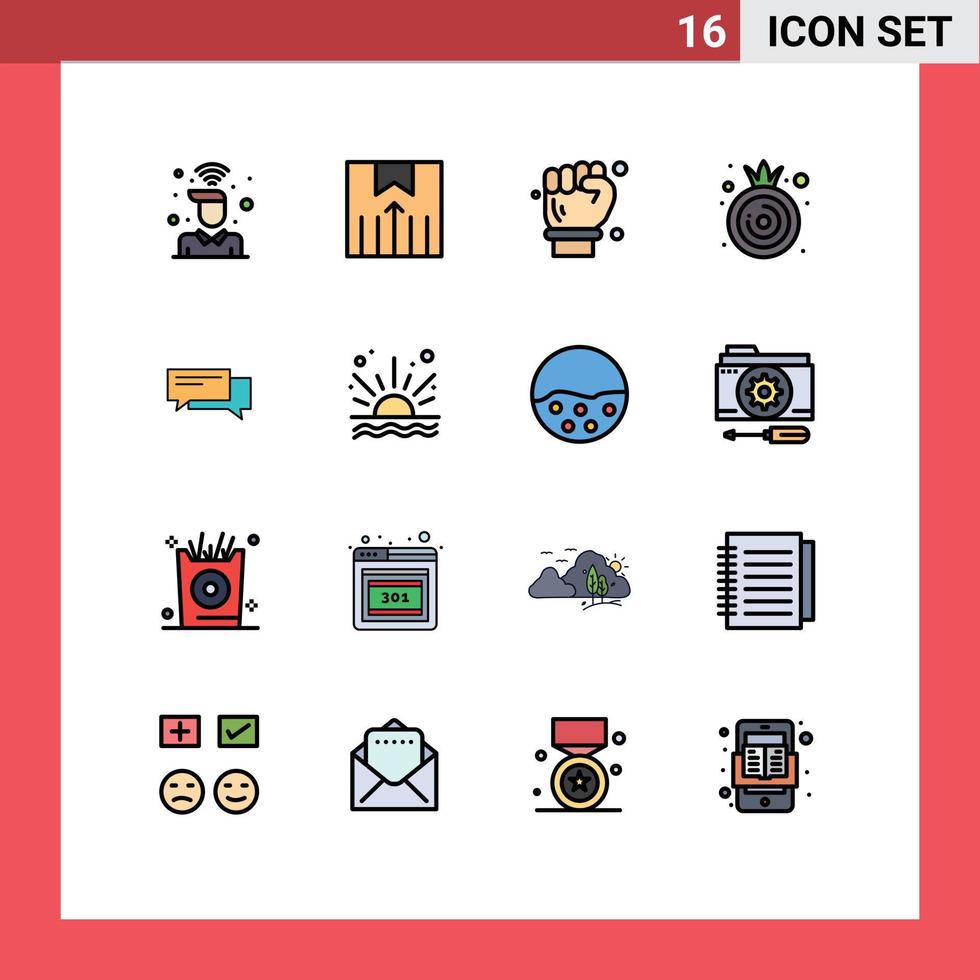 piktogrammsatz von 16 einfachen flachen farbgefüllten linien von blasengemüsetransport zwiebelschlüssel editierbare kreative vektordesignelemente vektor
