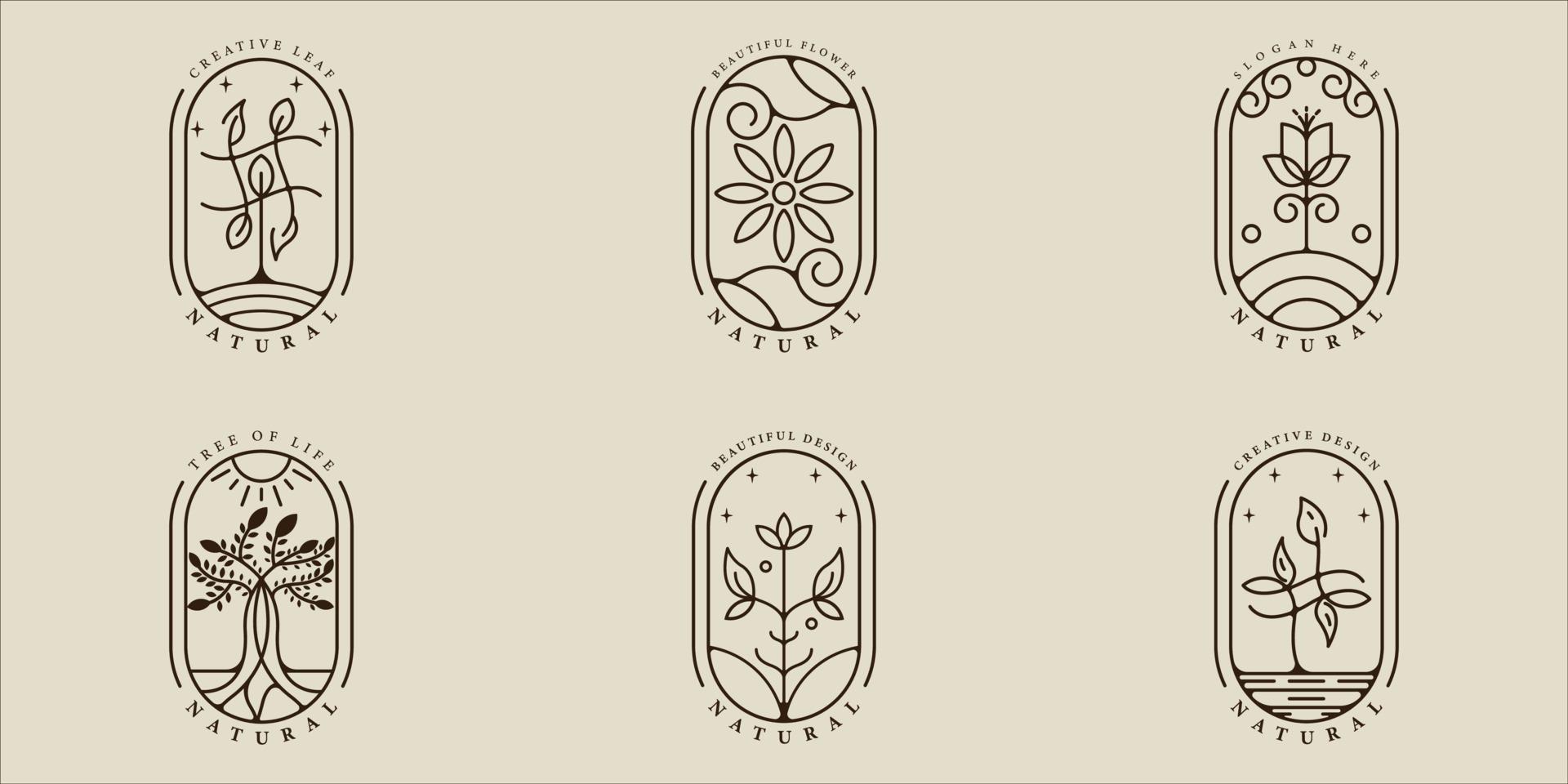 Satz von Blatt Ökologie Logo Strichzeichnungen einfache Vektor Illustration Vorlage Symbol Grafikdesign. Bündelsammlung verschiedener Natur- oder Naturzeichen und Symbole für Garten- oder Umweltkonzept mit Abzeichen