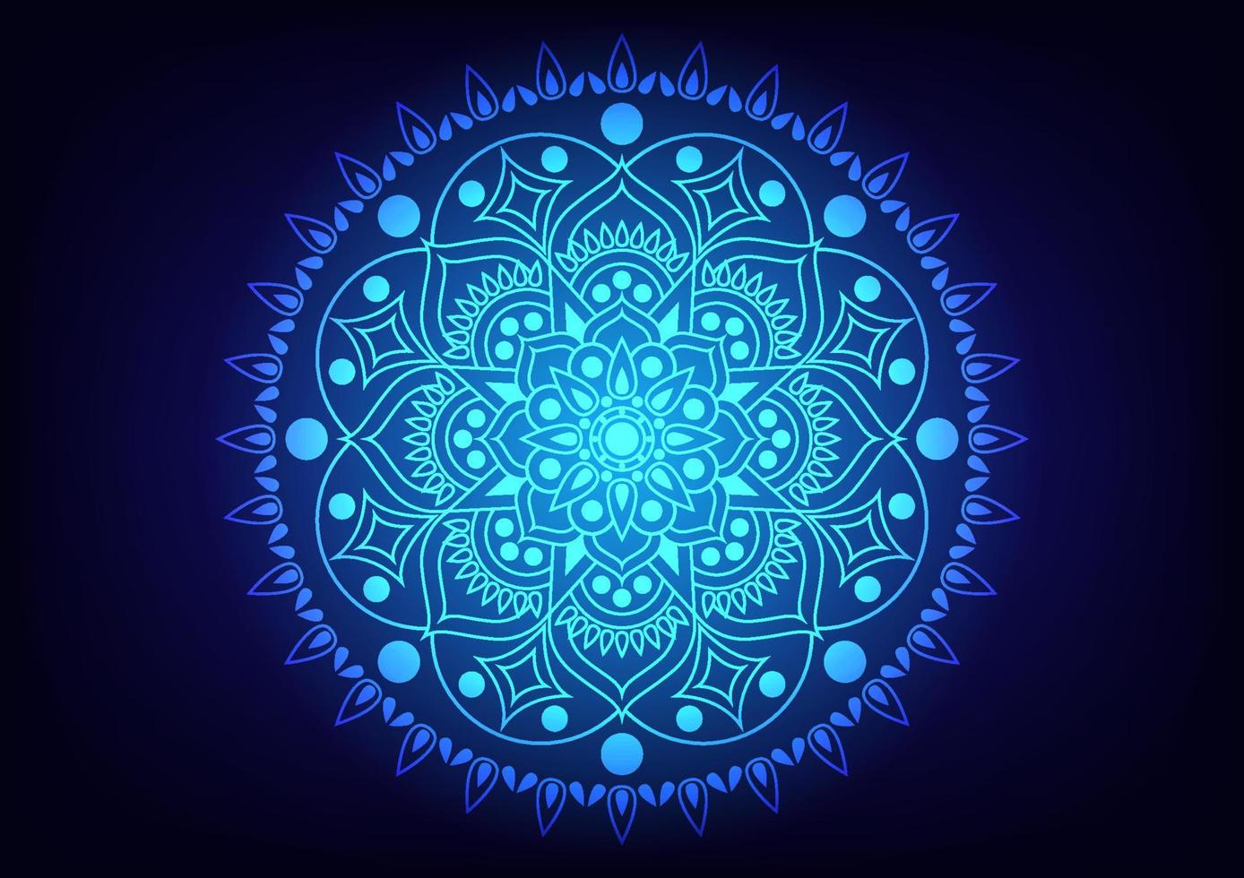 Mandala Blumenkreis Mitte hellblauer Neonhintergrund vektor