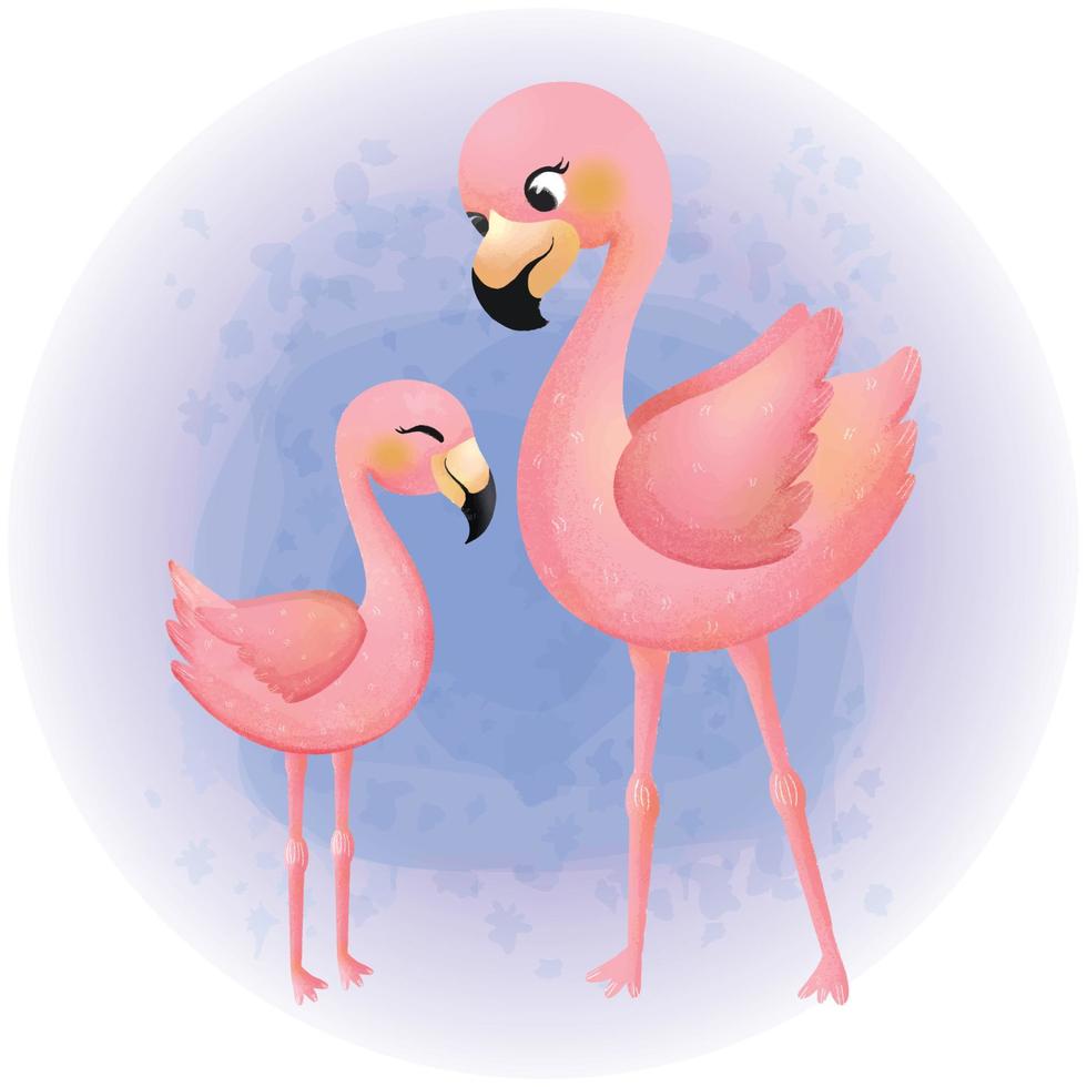 mutter und tochter flamingo familie aquarell zeichentrickfigur vektor