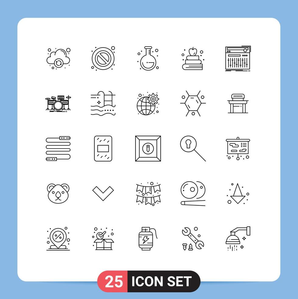 Mobile Interface Line Set aus 25 Piktogrammen von Drum Studio zurück zur Schule Midi-Steuerung editierbare Vektordesign-Elemente vektor