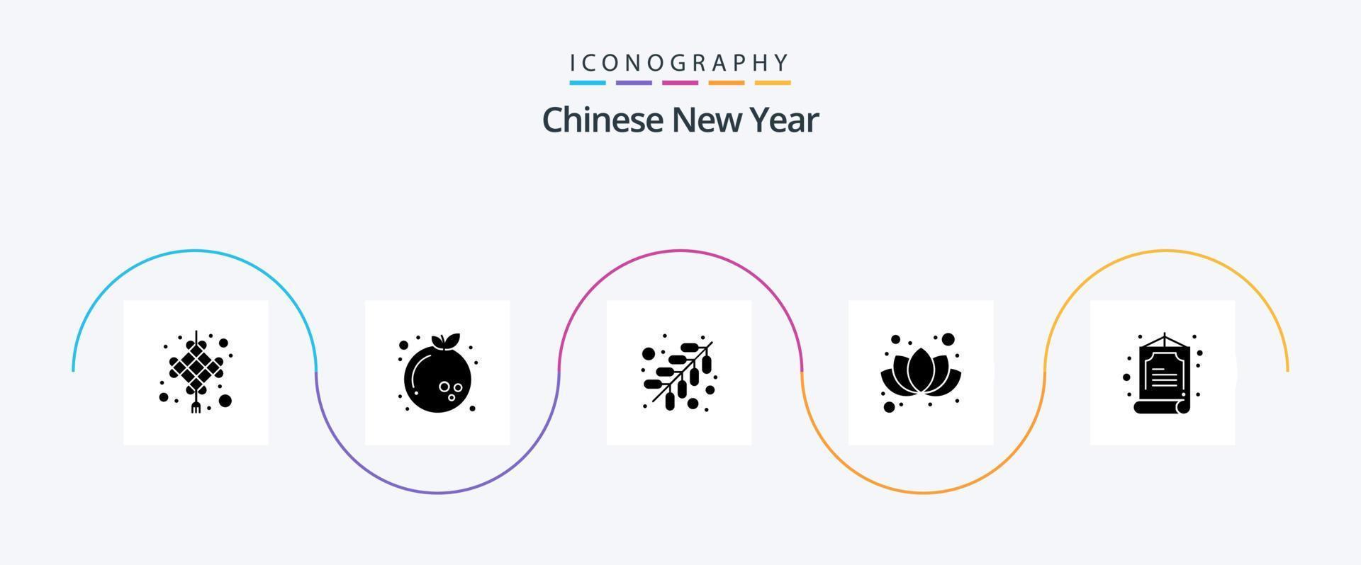 kinesisk ny år glyf 5 ikon packa Inklusive . kinesiska. brand. Kina. blomma vektor