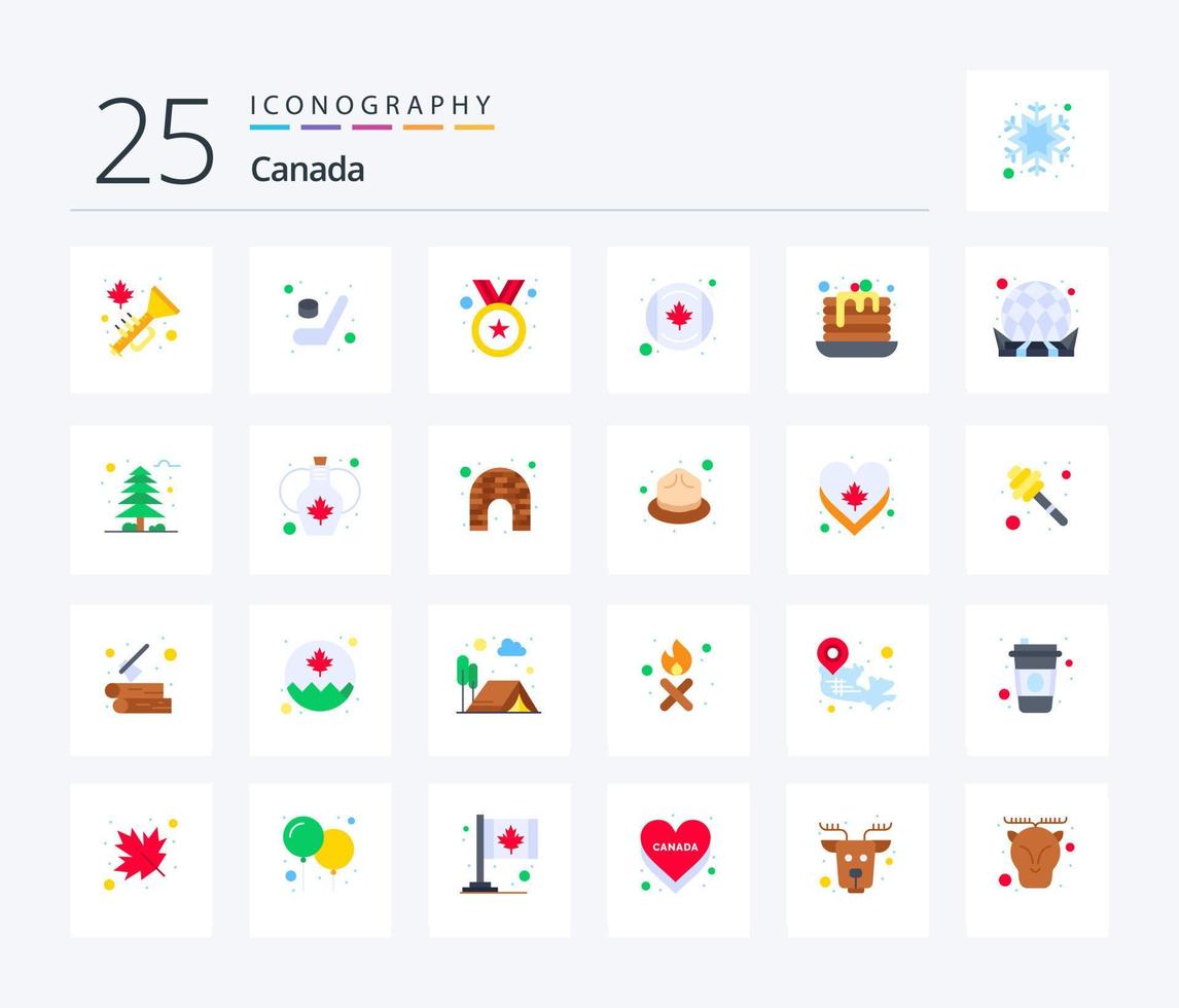 kanada 25 platt Färg ikon packa Inklusive ljuv. kaka. bricka. flagga. kanada vektor