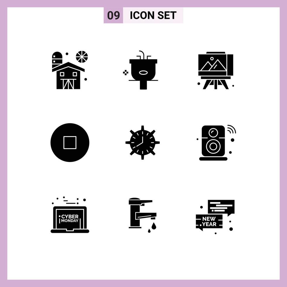 9 universelle solide Glyphen für Web- und mobile Anwendungen gesetzt Uhr Frist Waschen Uhr Kreis editierbare Vektordesign-Elemente vektor
