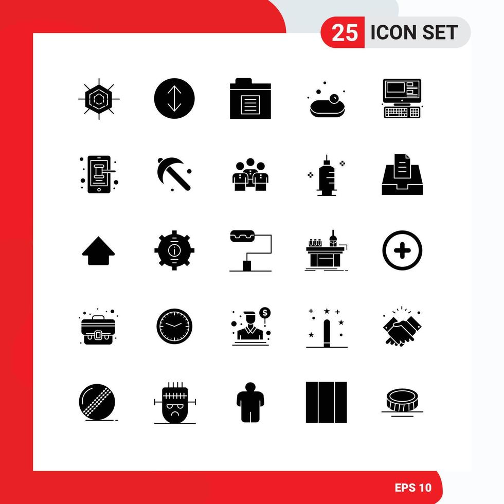 Gruppe von 25 modernen soliden Glyphen, die für den mobilen Suppenbildungsmonitor des Smartphones gesetzt werden, editierbare Vektordesign-Elemente vektor