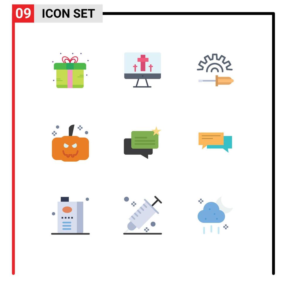 Stock Vector Icon Pack mit 9 Zeilenzeichen und Symbolen für beängstigende Halloween-Designelemente für Online-Chat-Schraubendreher