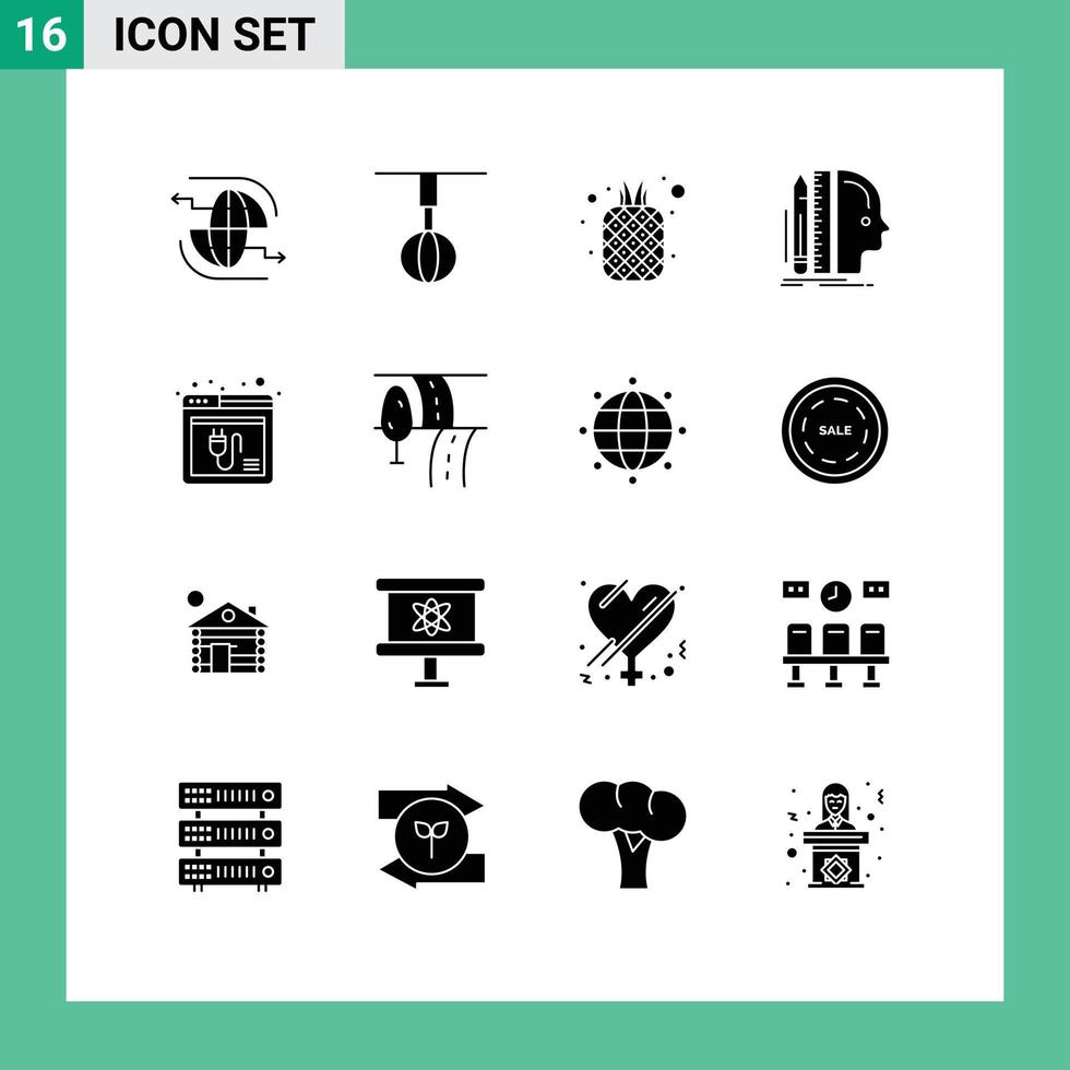 solides Glyphenpaket mit 16 universellen Symbolen des Herrscherdesignhauses Ananasfrüchte editierbare Vektordesignelemente vektor