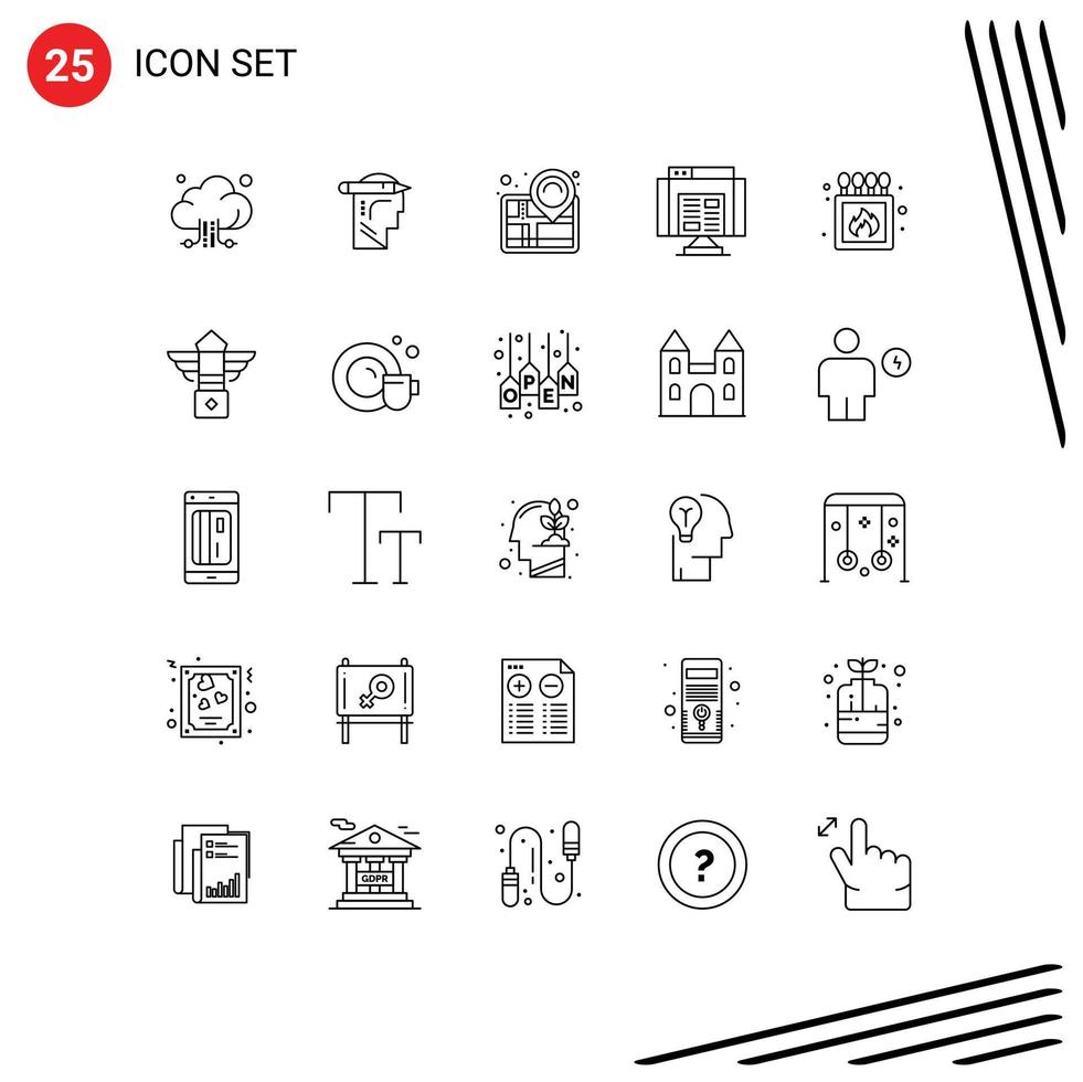 25 kreative Symbole moderne Zeichen und Symbole der Feuerwebkartendatenanwendung bearbeitbare Vektordesignelemente vektor