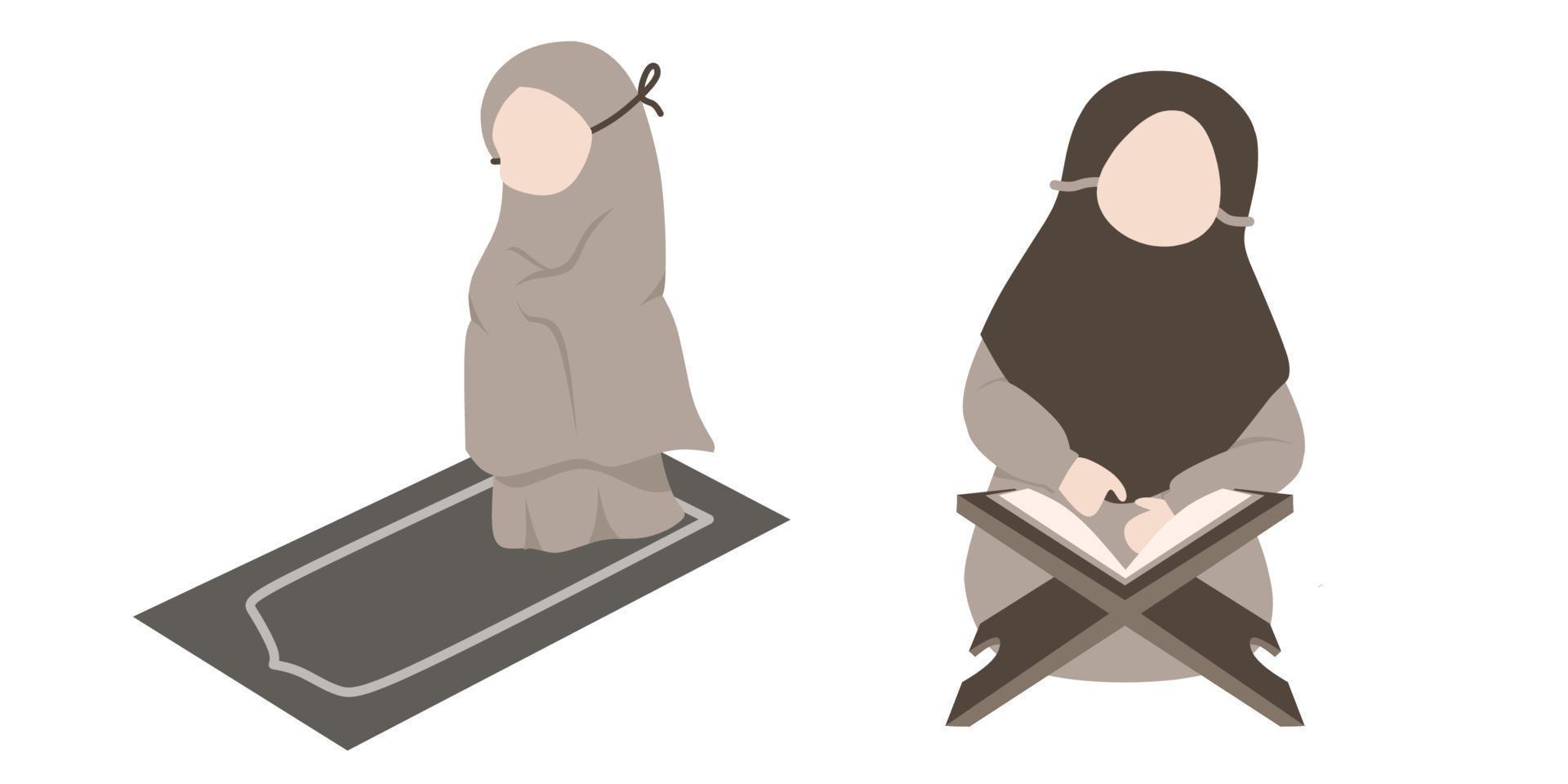 hijab flicka unge bön- och läsning helig quran illustration vektor