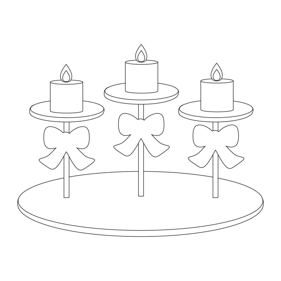 niedliche cartoon vintage dekorative kerzenhalter mit band. Kandelaber mit drei Kerzen. isoliert auf weißem Hintergrund, flaches Design, Strichzeichnungen, eps10-Vektor vektor