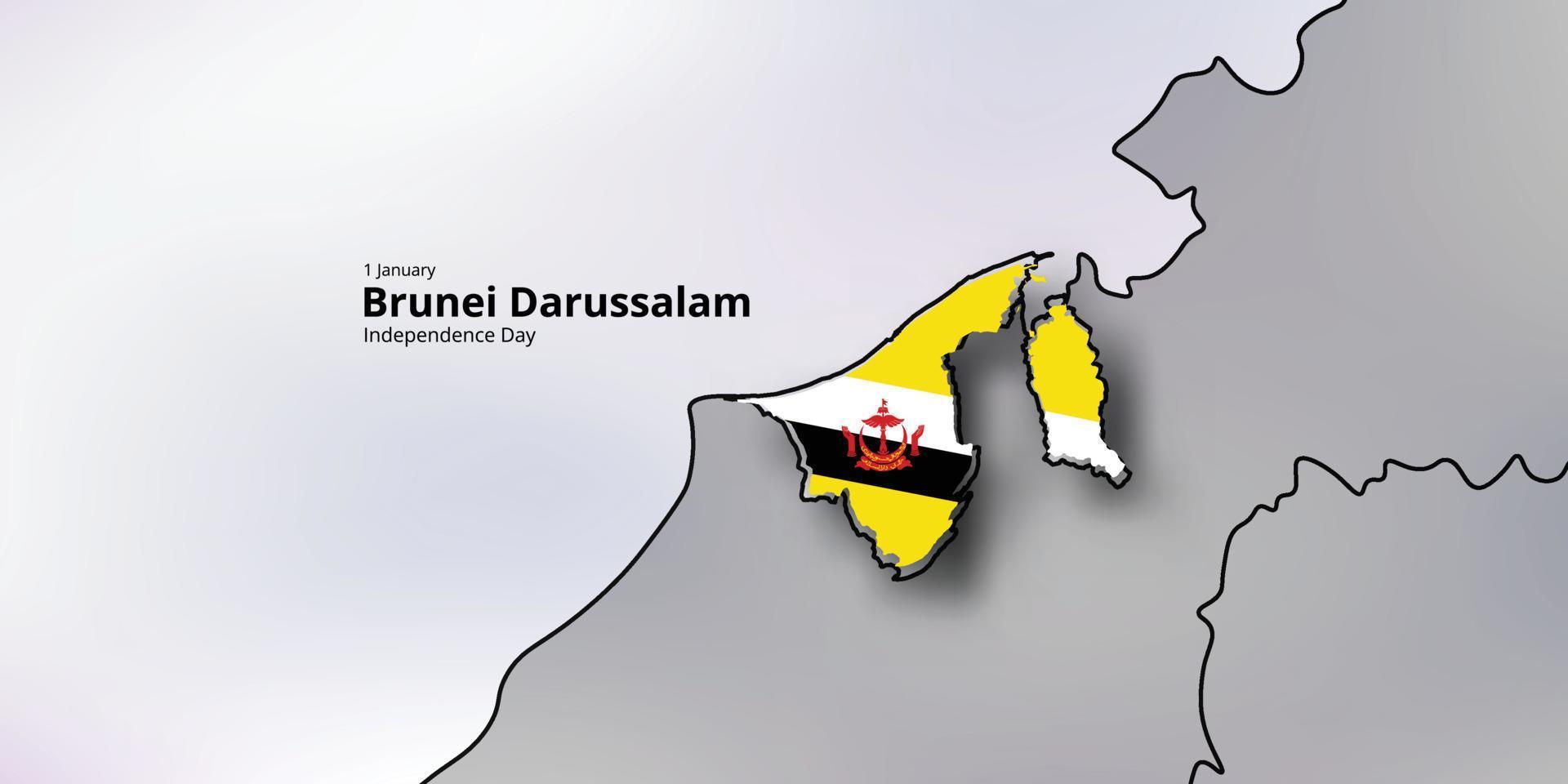 Lycklig oberoende dag av brunei darussalam, Karta, flagga vektor