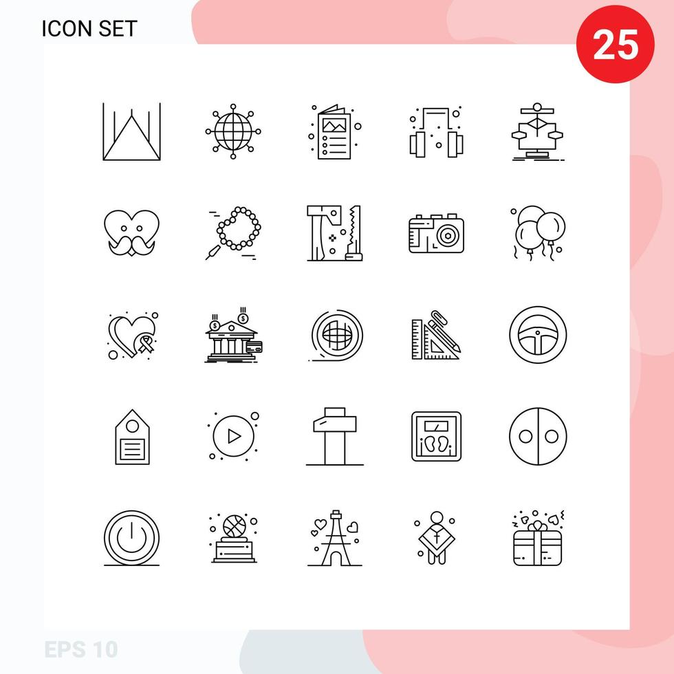 25 kreative Symbole moderne Zeichen und Symbole der Datenalgorithmus-Anzeige unterstützen bearbeitbare Vektordesign-Elemente des Headsets vektor