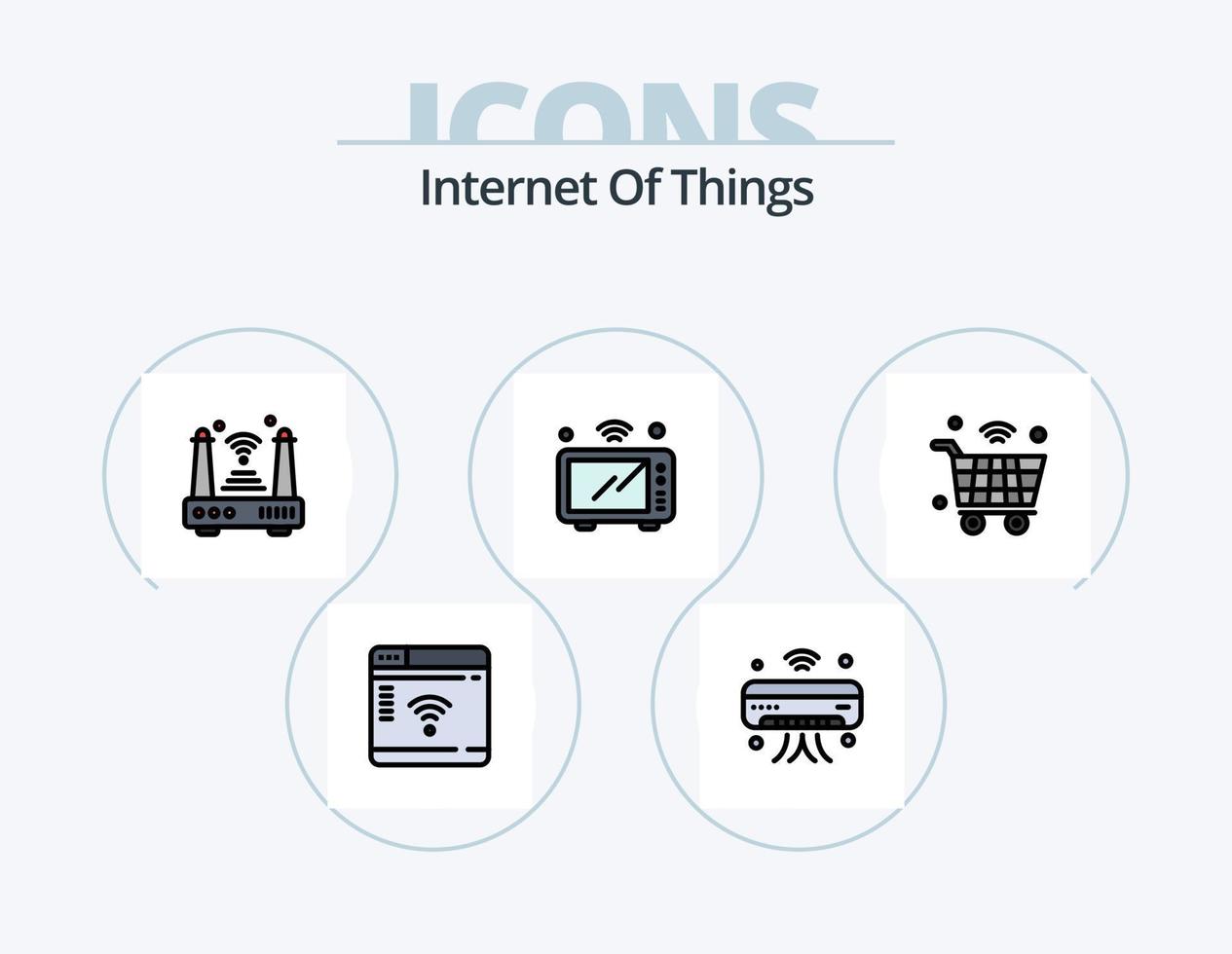 Internet der Dinge Linie gefüllt Icon Pack 5 Icon Design. Kredit. intelligentes Gerät. Kopfhörer. geschlossen. Videoüberwachung vektor