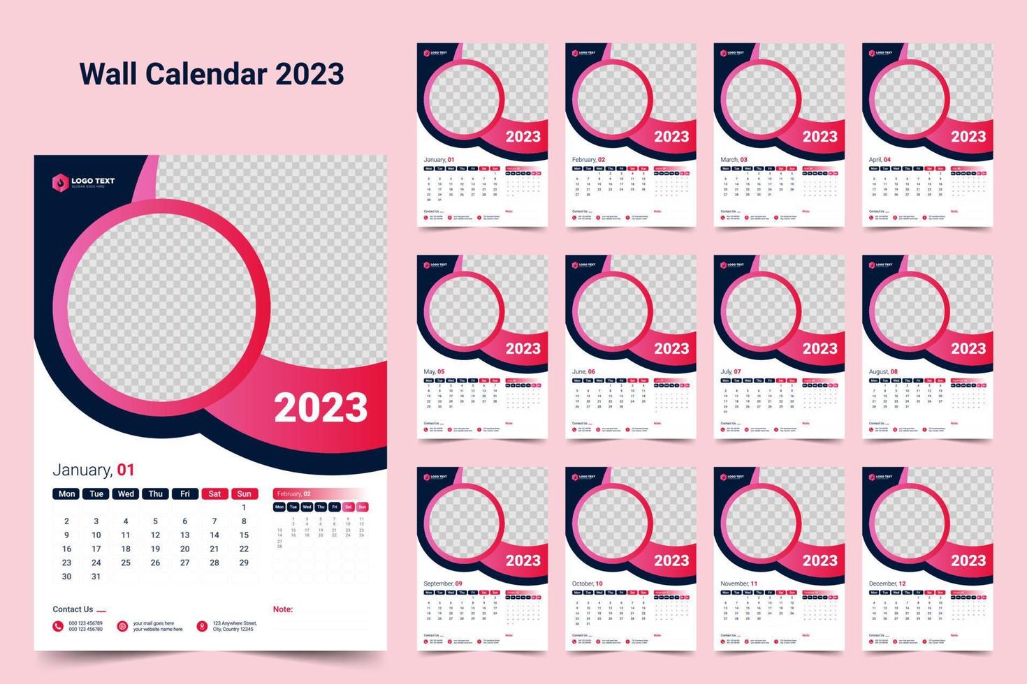 vägg kalender design för de ny år 2023 vektor