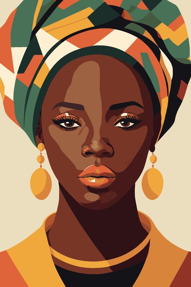 Schwarze Afroamerikanerin mit lockigem Haar Wandkunst im Matisse-Stil vektor