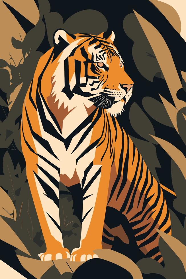 Tiger im flachen Vektorstil für Posterwandkunstdekor Boho-Illustration vektor