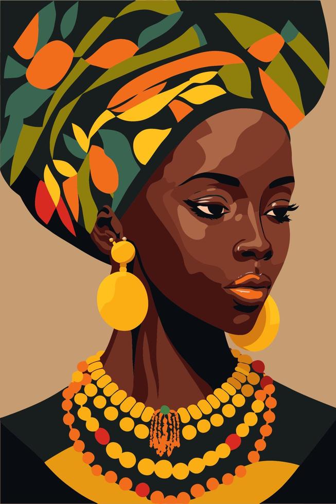 Schwarze Afroamerikanerin mit lockigem Haar Wandkunst im Matisse-Stil vektor