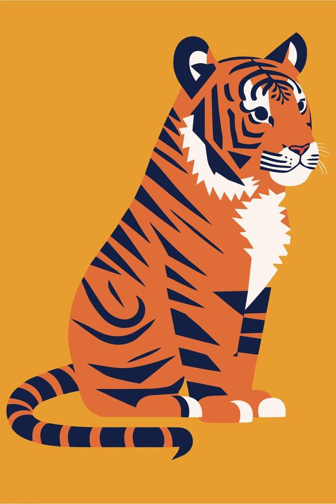 Tiger im flachen Vektorstil für Posterwandkunstdekor Boho-Illustration vektor