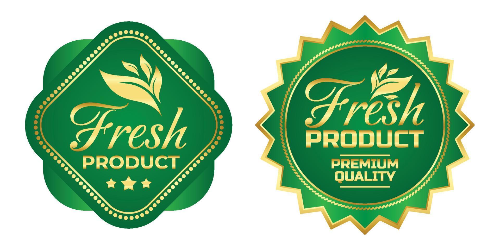 frisches Produkt organischer natürlicher Kräuterabzeichen-Logovektor mit grüner und goldener Farbe für Produktetikett vektor
