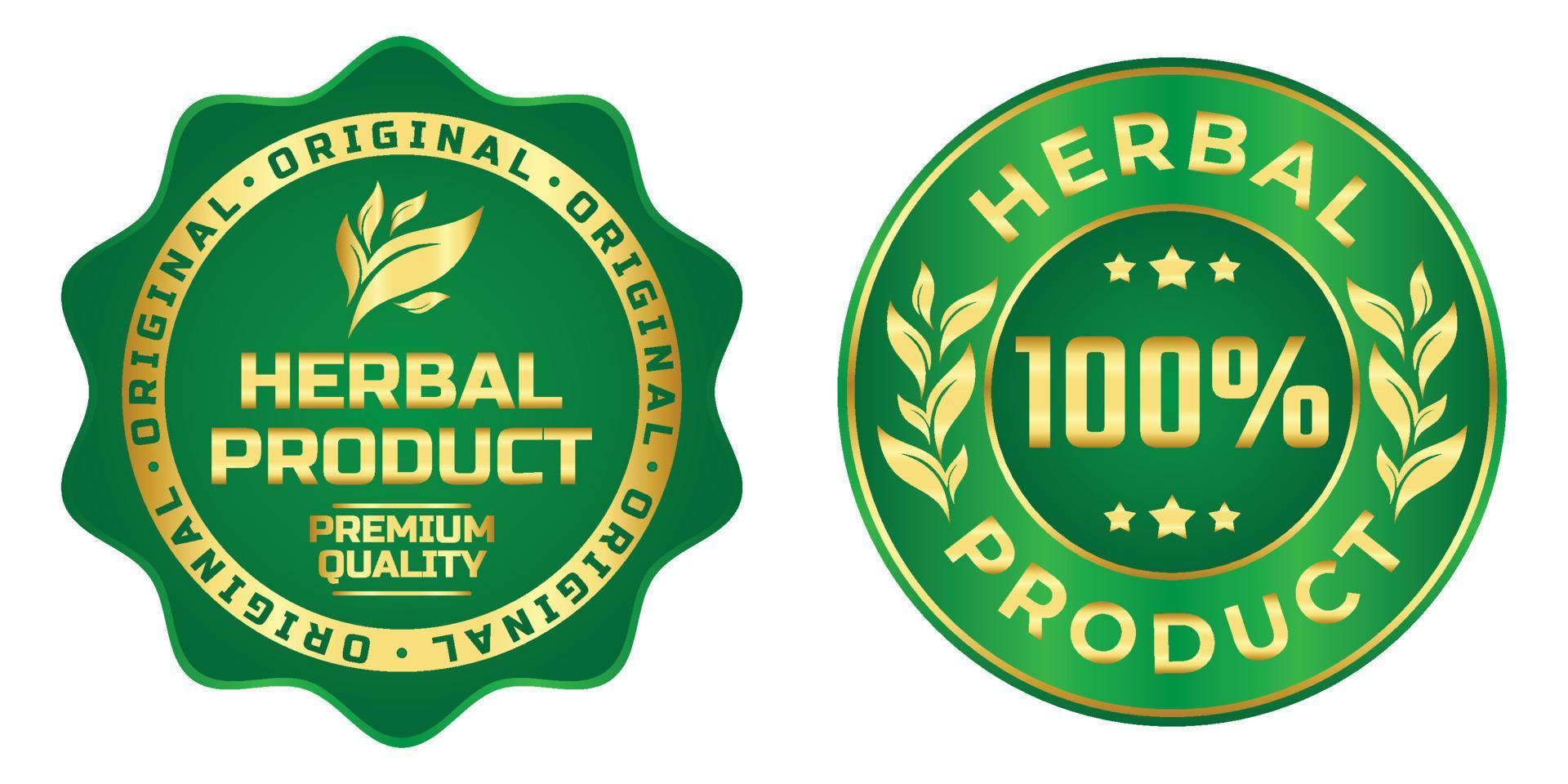 organischer natürlicher Kräuterabzeichen-Logovektor mit grüner und goldener Farbe für Produktetikett vektor