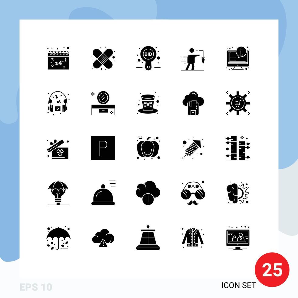 Gruppe von 25 soliden Glyphen Zeichen und Symbolen für System falsche Auktion extrinsische Aspiration editierbare Vektordesign-Elemente vektor