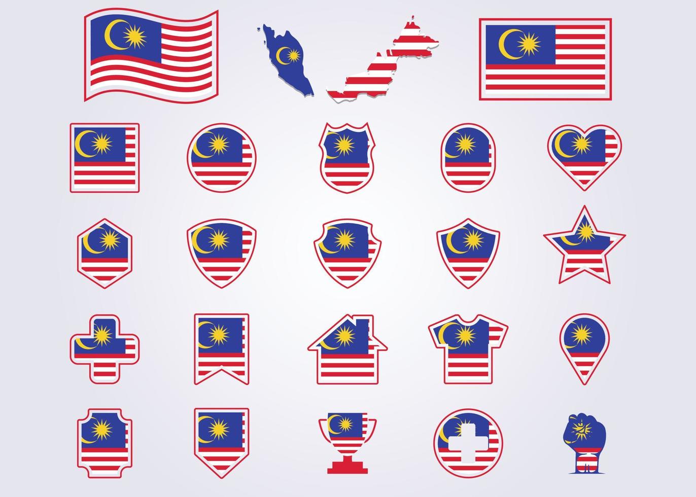 Bündel von Malaysia Symbol Flagge Symbol Zeichen Vektor Illustration Design