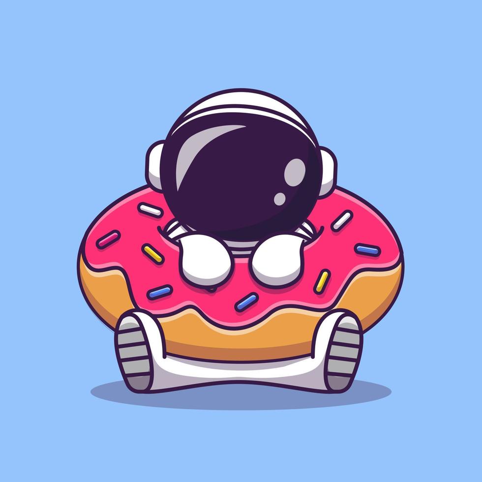 niedlicher astronaut mit donut-cartoon-vektor-symbol-illustration. Symbolkonzept für Wissenschaftstechnologie isolierter Premium-Vektor. flacher Cartoon-Stil vektor