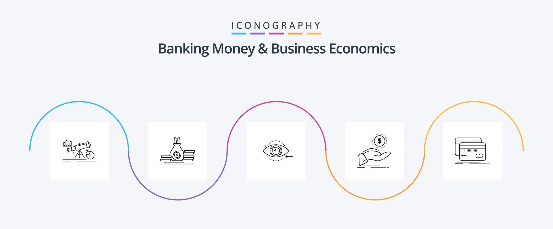 bank pengar och företag ekonomi linje 5 ikon packa Inklusive skuld. hjälp. lån. planen. marknadsföring vektor