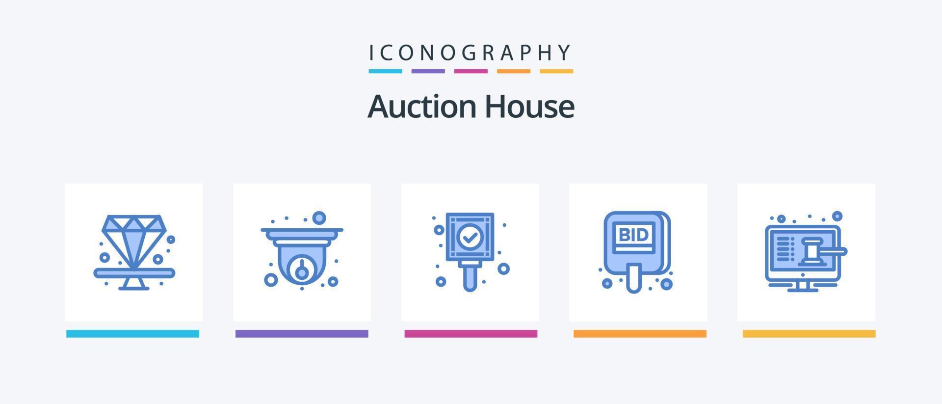 auktion blå 5 ikon packa Inklusive uppkopplad. märka. kolla upp. konkurrera. auktion. kreativ ikoner design vektor