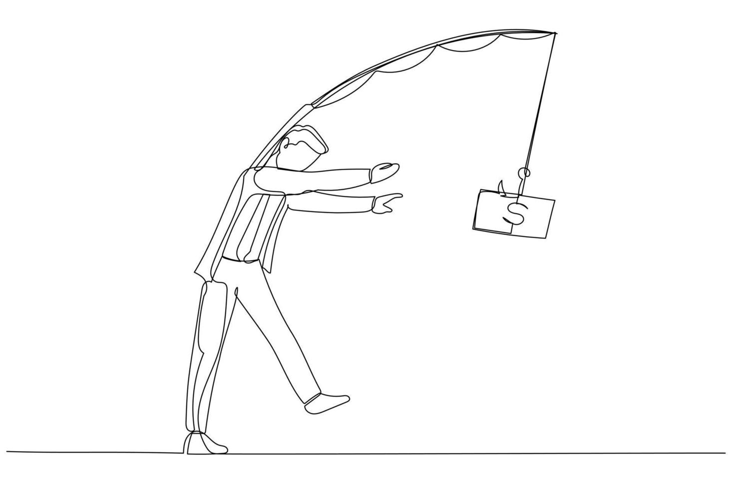 teckning av affärsman promenad tycka om zombie leva liv med pengar som motivering. kontinuerlig linje konst vektor