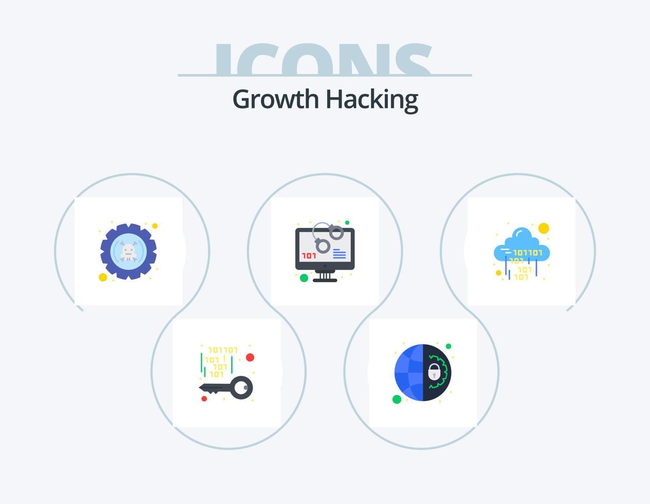 Hacking Flat Icon Pack 5 Icon Design. warnen. gesichert. die Einstellungen. Code. hacken vektor