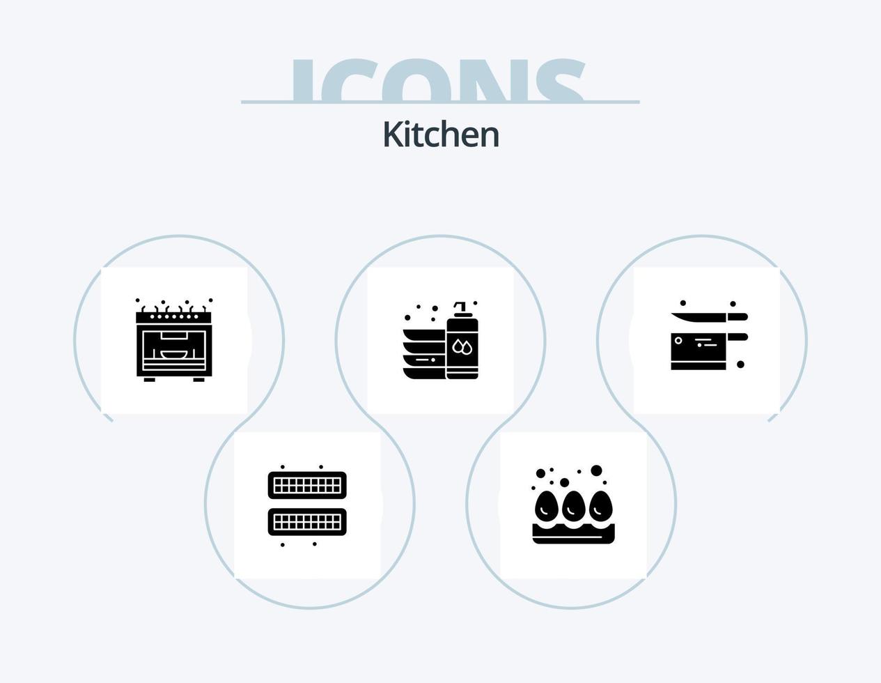 kök glyf ikon packa 5 ikon design. redskap. matlagning. mikrovågsugn. tvätta. maträtt vektor