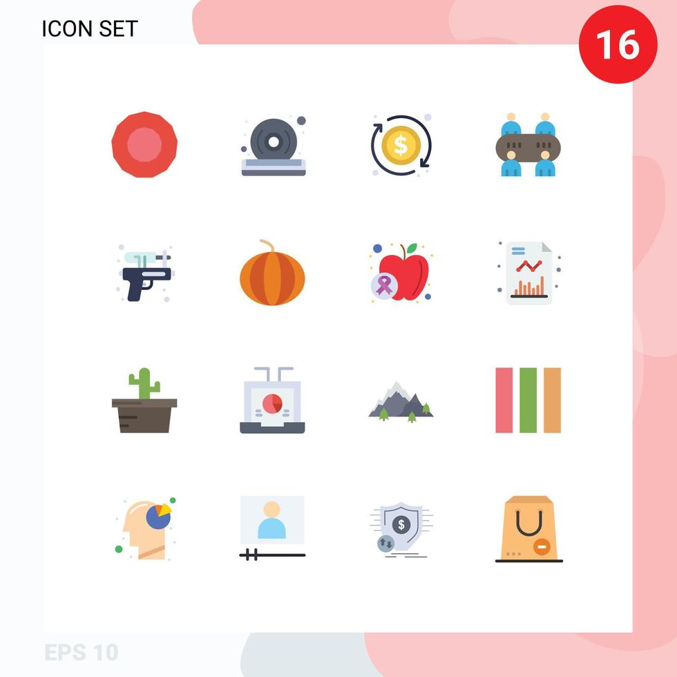 satz von 16 modernen ui-symbolen symbole zeichen für wassermelonenpark pfeil wasserpistole editierbares paket kreativer vektordesignelemente vektor