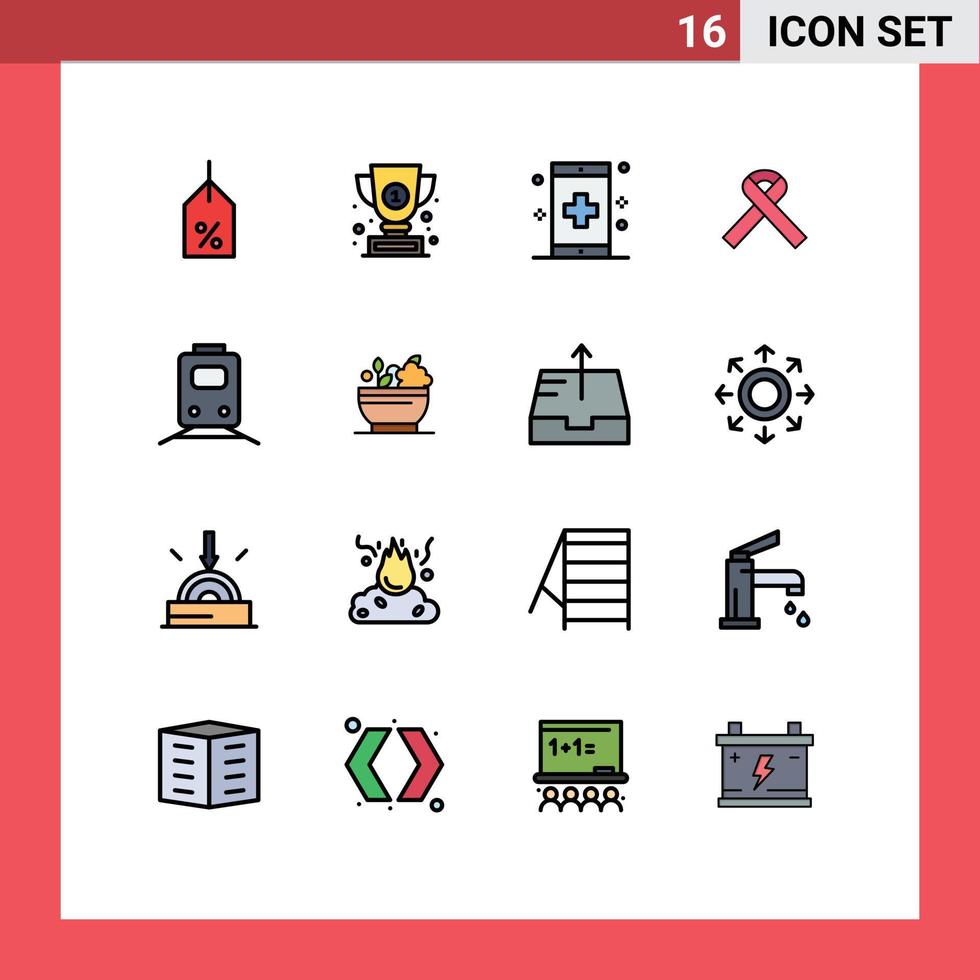 stock vektor ikon packa av 16 linje tecken och symboler för järnväg cancer app medvetenhet hälsa redigerbar kreativ vektor design element