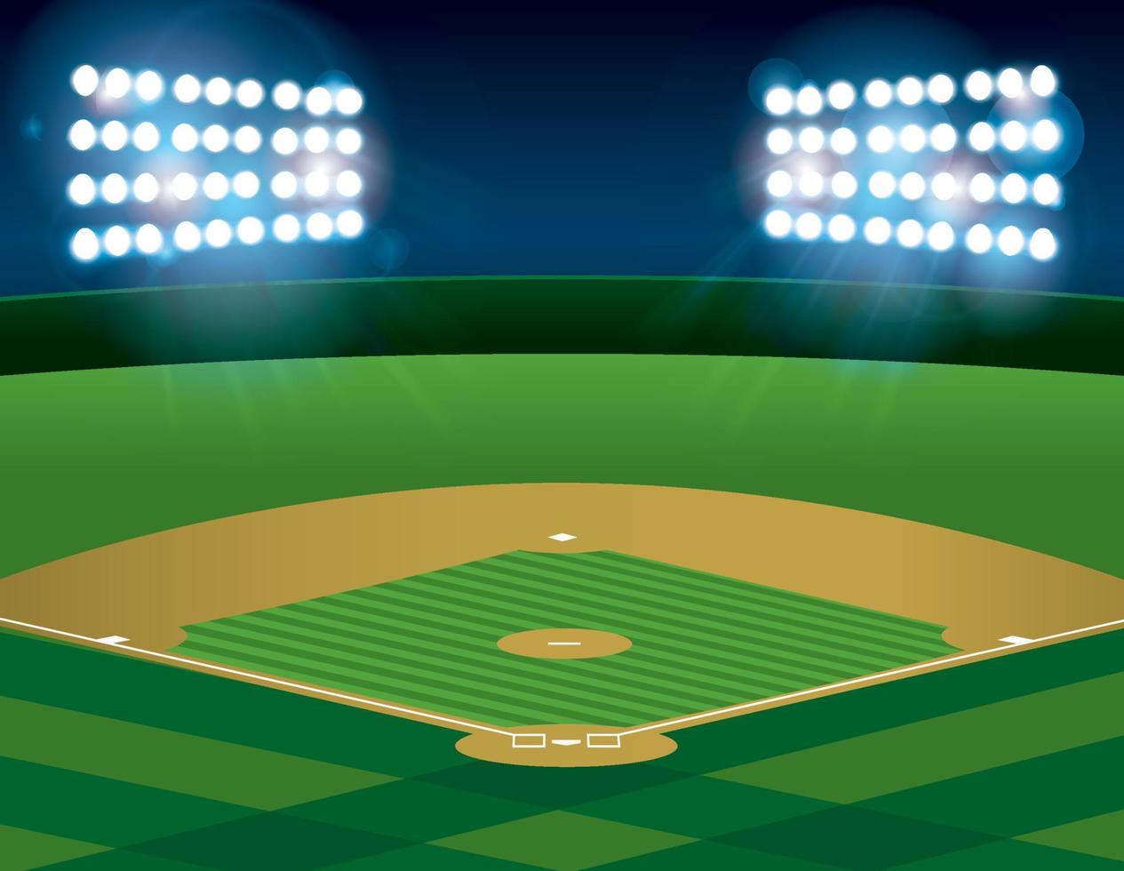 Baseball-Softballfeld nachts beleuchtet vektor