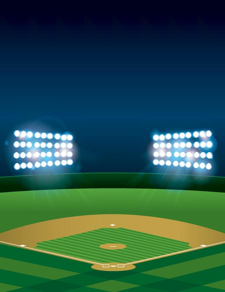 Baseball- oder Softballfeld in der Nacht vektor