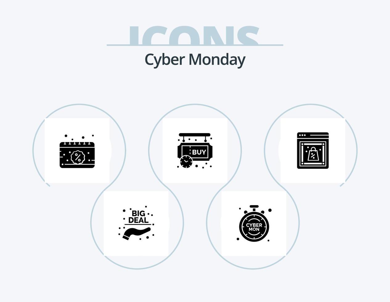 Cyber Monday Glyphen-Icon-Pack 5 Icon-Design. Rabatt. Einkaufen. Kalender. steht aus. Schild vektor