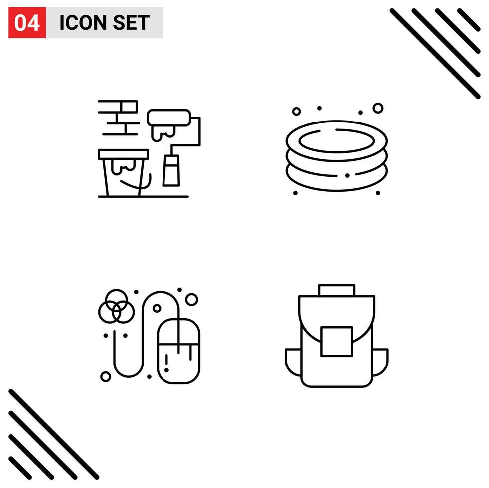 uppsättning av 4 modern ui ikoner symboler tecken för måla borsta design borsta parkera rutnät redigerbar vektor design element