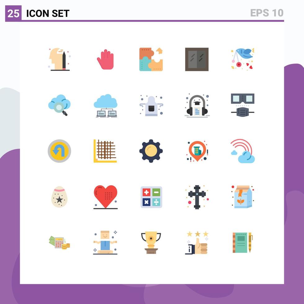 mobil gränssnitt platt Färg uppsättning av 25 piktogram av brev flyga kontursåg fågel interiör redigerbar vektor design element