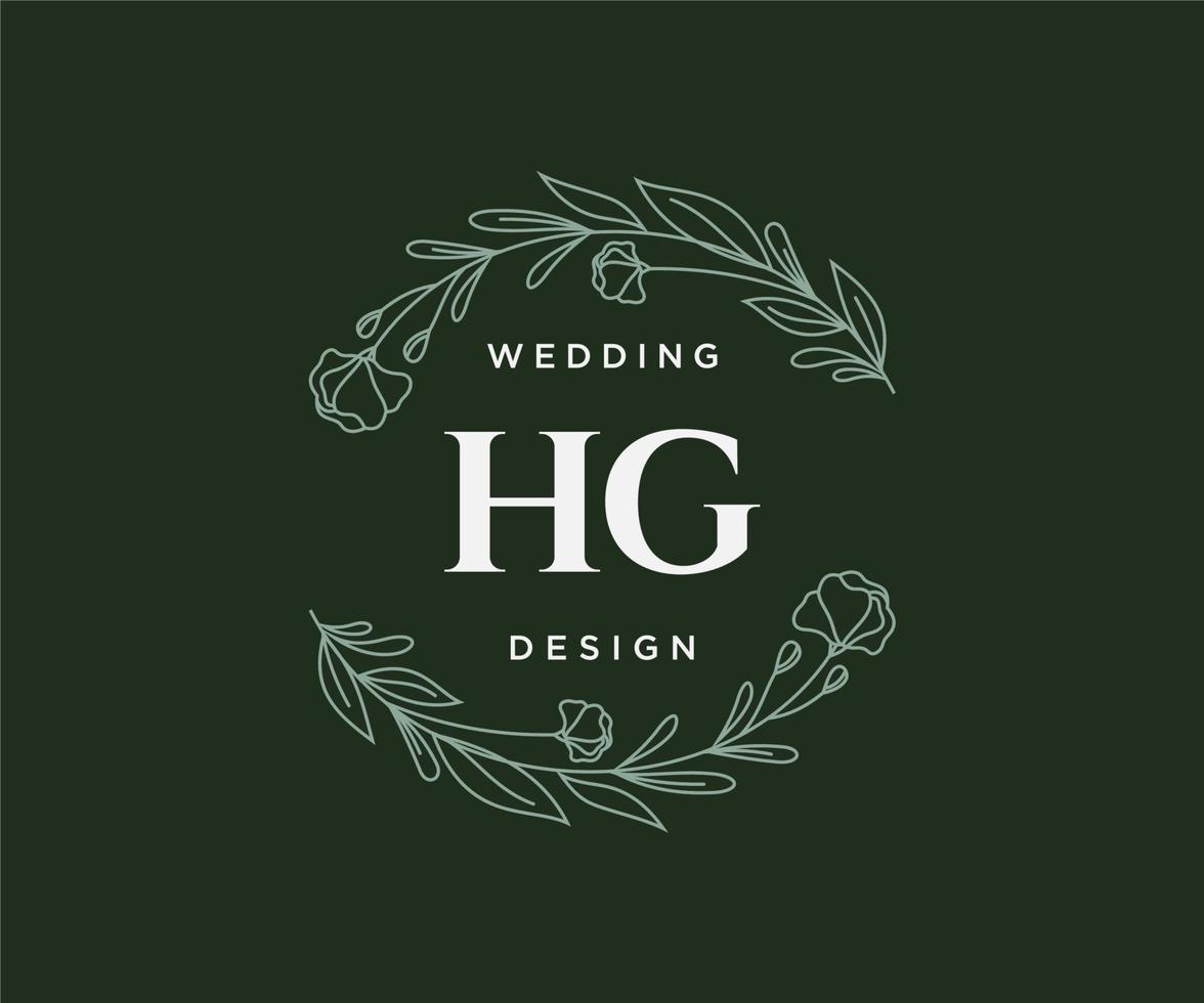 hg initialen brief hochzeitsmonogramm logos sammlung, handgezeichnete moderne minimalistische und florale vorlagen für einladungskarten, save the date, elegante identität für restaurant, boutique, café im vektor