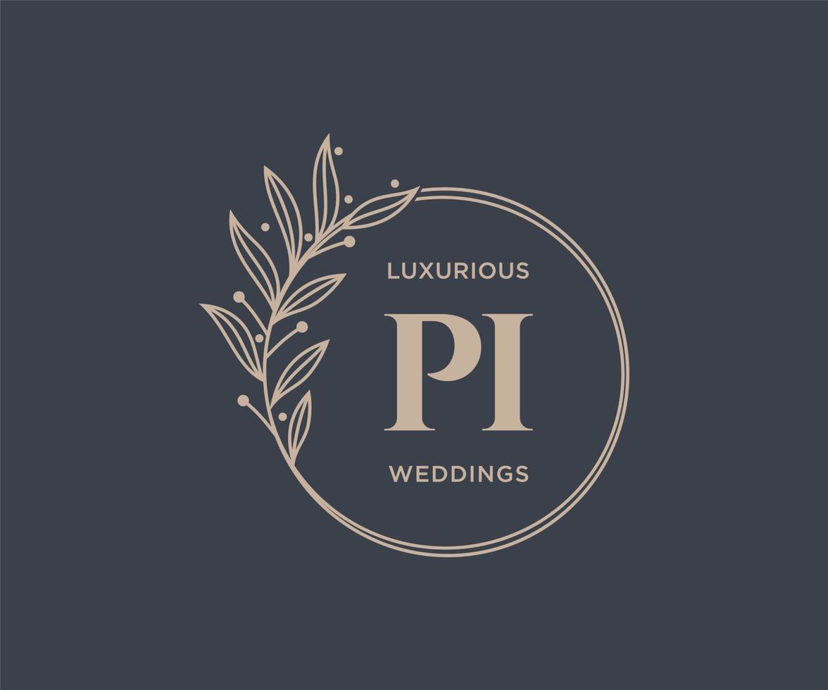 Pi Initialen Brief Hochzeit Monogramm Logos Vorlage, handgezeichnete moderne minimalistische und florale Vorlagen für Einladungskarten, Datum speichern, elegante Identität. vektor