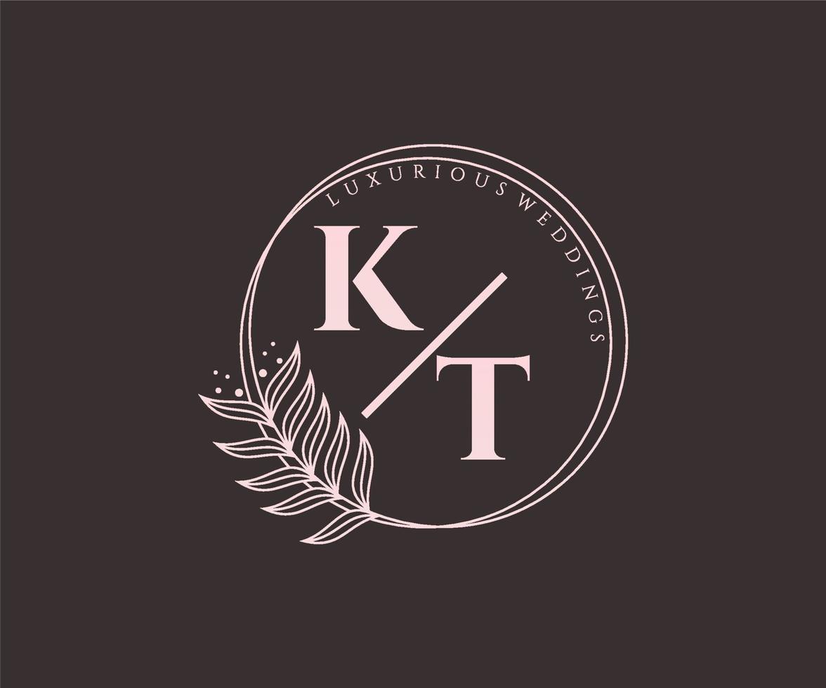 kt initialer brev bröllop monogram logotyper mall, hand dragen modern minimalistisk och blommig mallar för inbjudan kort, spara de datum, elegant identitet. vektor