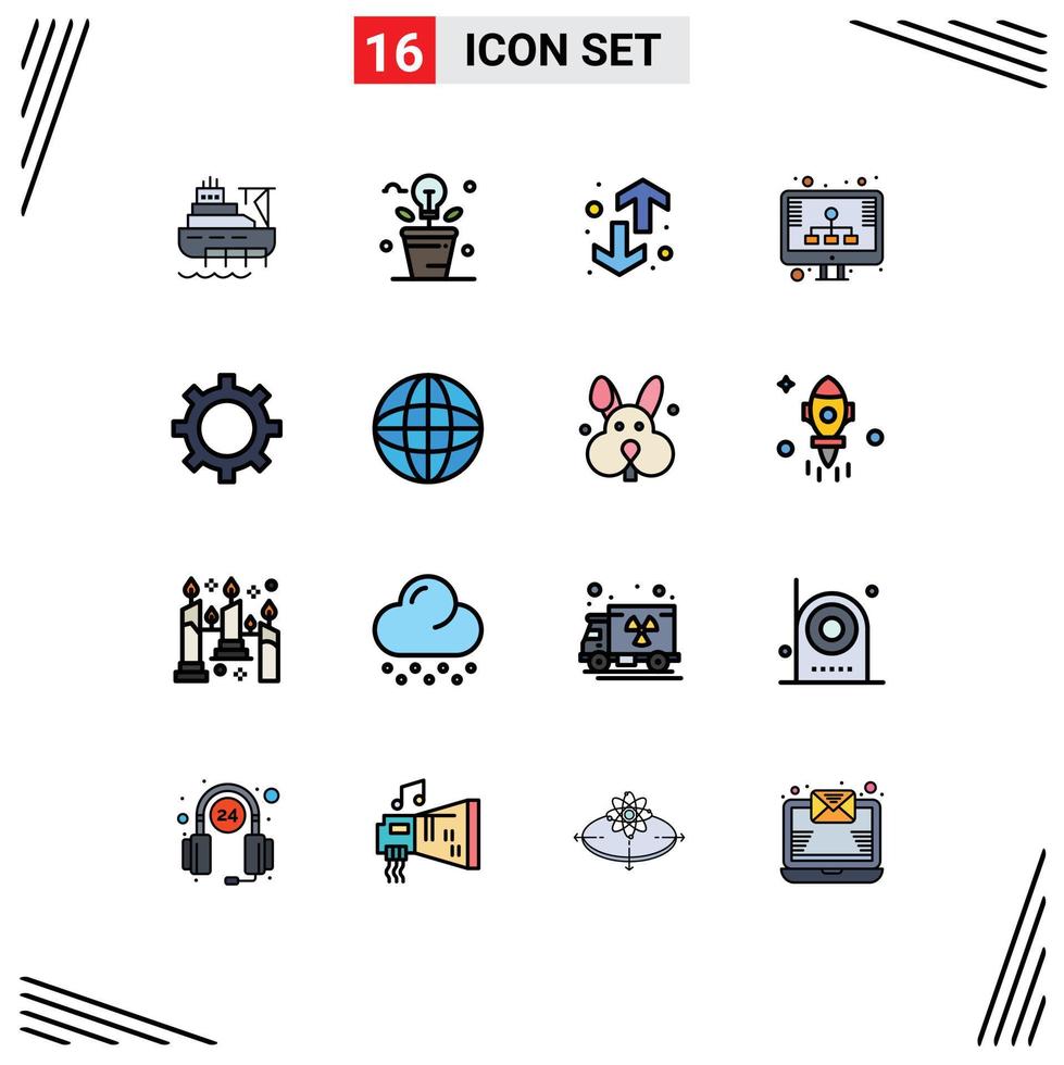 satz von 16 modernen ui-symbolen symbole zeichen für speicherhosting pflanzendiagramm trend editierbare kreative vektordesignelemente vektor